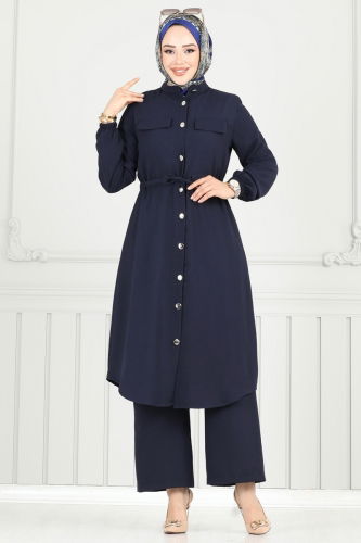 moda selvim Beli Tünelli Tesettür Takım 3053KTR750 Laci - Thumbnail