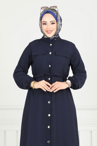 moda selvim Beli Tünelli Tesettür Takım 3053KTR750 Laci - Thumbnail