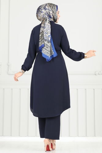 moda selvim Beli Tünelli Tesettür Takım 3053KTR750 Laci - Thumbnail