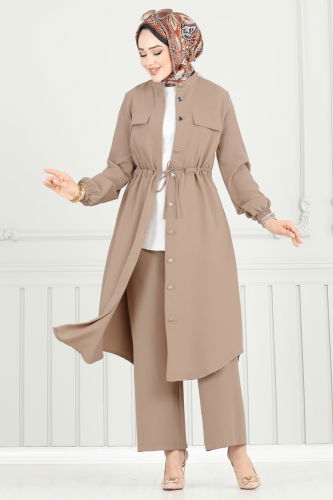 moda selvim Beli Tünelli Tesettür Takım 3053KTR750 Vizyon - Thumbnail