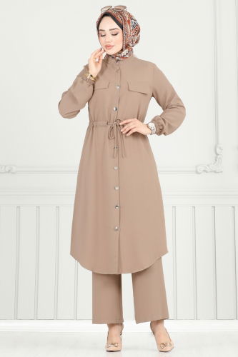 moda selvim Beli Tünelli Tesettür Takım 3053KTR750 Vizyon - Thumbnail