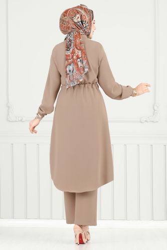 moda selvim Beli Tünelli Tesettür Takım 3053KTR750 Vizyon - Thumbnail