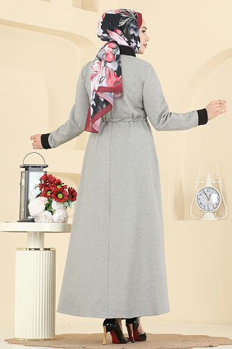 moda selvim Beli Tünelli Tivit Elbise PL9188 Gri - Thumbnail