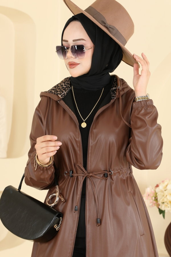 Modaselvim Trençkot Beli Tünelli Uzun Trençkot 1214ORG1169 Taba
