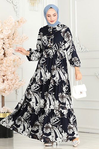 moda selvim Beli Tünelli Viskon Elbise 7119BG354 Laci - Thumbnail