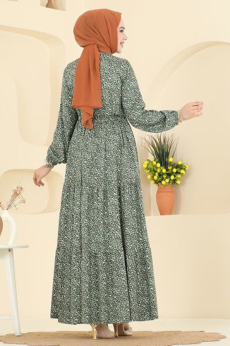 moda selvim Beli Tünelli Viskon Elbise 7136ERK1158 Haki - Thumbnail