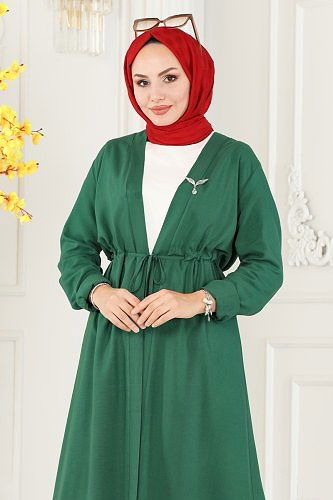 moda selvim Beli Tünelli Viskon Takım 8235BRZ597 Zümrüt - Thumbnail