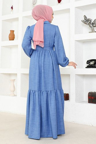 moda selvim Belt Detailed Dress HBS3025 Indigo - Thumbnail