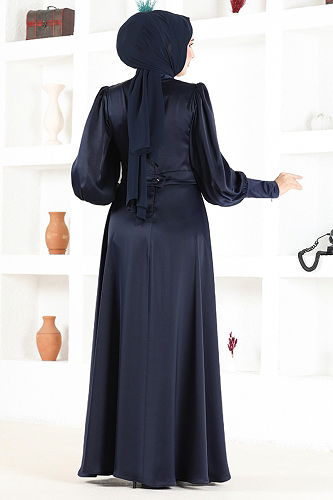 moda selvim Belt Detailed Satin Evening Dress MSL5987-M Laci - Thumbnail