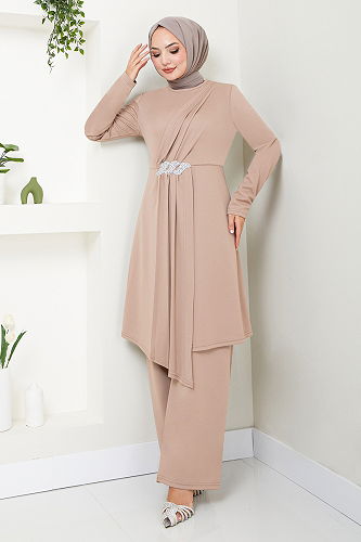 moda selvim Belt Stone Detailed Suit 269DVL897 Vision - Thumbnail