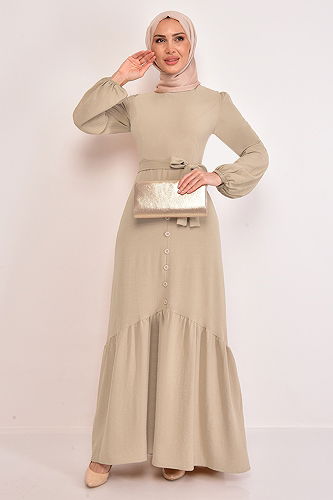 moda selvim الفستانASM2560-M بيج - Thumbnail