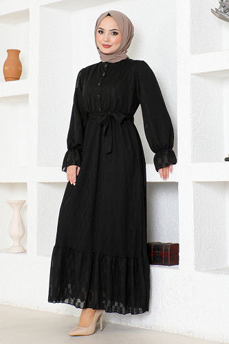 moda selvim الفستانHBS9120-M أسود - Thumbnail