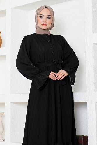 moda selvim الفستانHBS9120-M أسود - Thumbnail