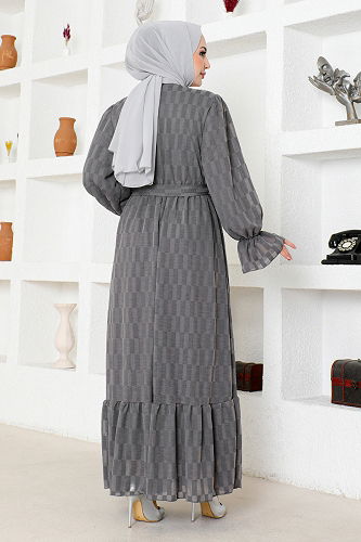 moda selvim الفستانHBS9120-M الرمادي - Thumbnail