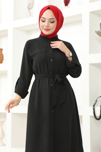 moda selvim Belted Aerobin Tunic MSL3056 Black - Thumbnail