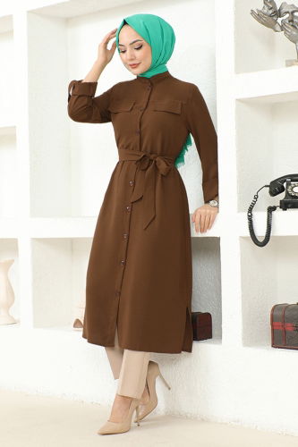 moda selvim Belted Aerobin Tunic MSL3056 Brown - Thumbnail