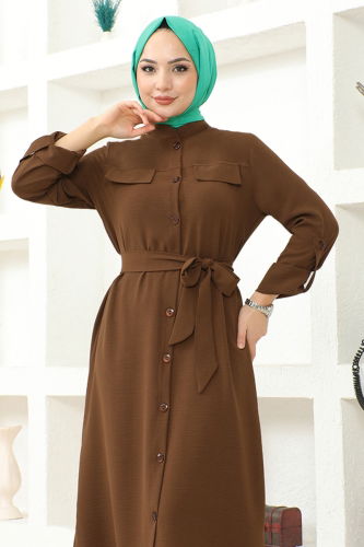 moda selvim Belted Aerobin Tunic MSL3056 Brown - Thumbnail