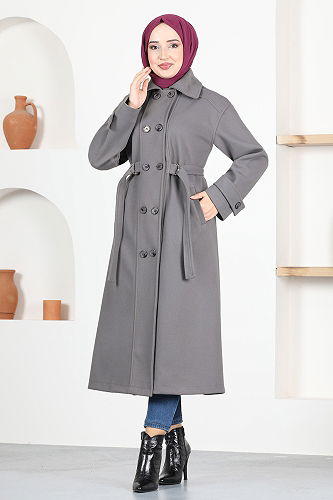 moda selvim Belted Cashmere Coat MSL7007-M Anthracite - Thumbnail