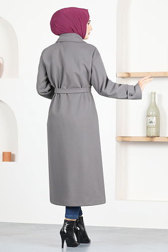 moda selvim Belted Cashmere Coat MSL7007-M Anthracite - Thumbnail