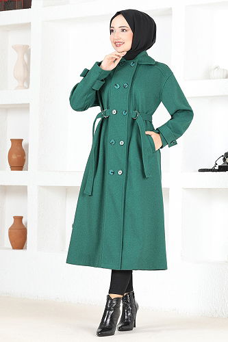 moda selvim Belted Cashmere Coat MSL7007-M Petrol - Thumbnail