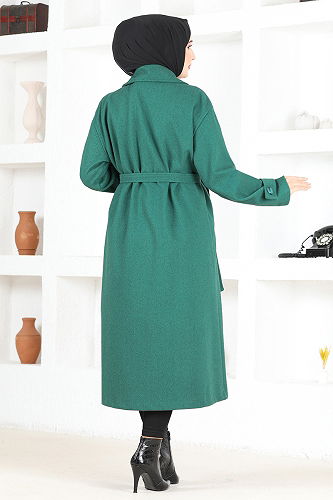 moda selvim Belted Cashmere Coat MSL7007-M Petrol - Thumbnail