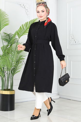 moda selvim Overcoat 104MP806 Black - Thumbnail