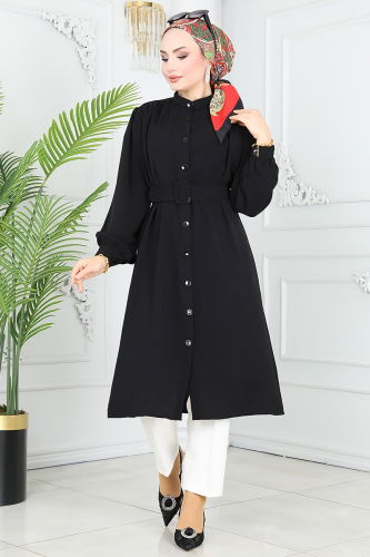 moda selvim Overcoat 104MP806 Black - Thumbnail