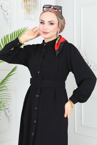 moda selvim Overcoat 104MP806 Black - Thumbnail