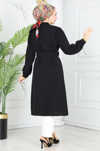 moda selvim Overcoat 104MP806 Black - Thumbnail