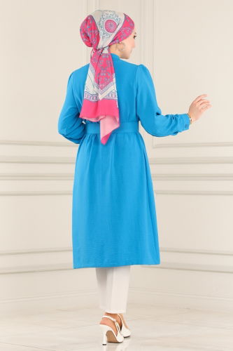 moda selvim Overcoat 104MP806 Blue - Thumbnail