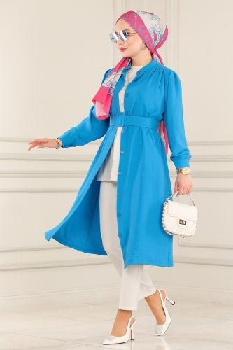 moda selvim Overcoat 104MP806 Blue - Thumbnail