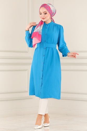 moda selvim Overcoat 104MP806 Blue - Thumbnail