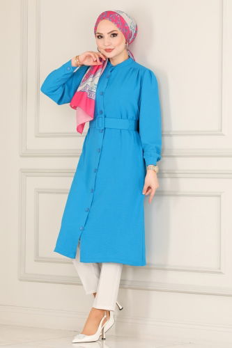 moda selvim Overcoat 104MP806 Blue - Thumbnail