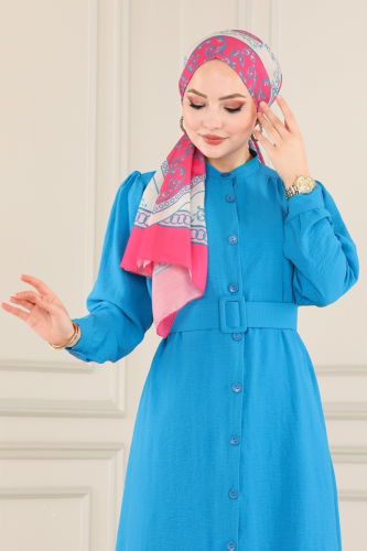 moda selvim Overcoat 104MP806 Blue - Thumbnail