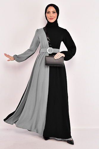 moda selvim الفستانASM2549-M رمادي غامق - Thumbnail