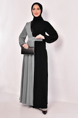 moda selvim الفستانASM2549-M رمادي غامق - Thumbnail