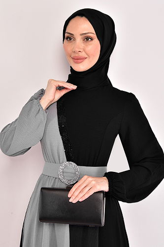 moda selvim الفستانASM2549-M رمادي غامق - Thumbnail