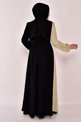 moda selvim Belted Hijab Dress ASM2549-M Vizyon - Thumbnail
