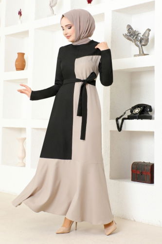 MRV A.S.M. - Belted Hijab Dress ASM2692-M Black