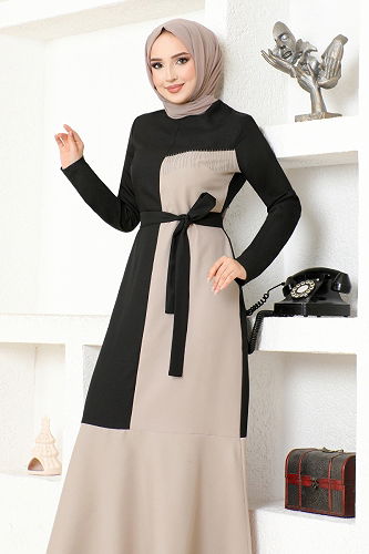 moda selvim الفستانASM2692-M أسود - Thumbnail