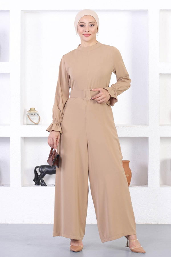 Modaselvim NET 20%+20% DISCOUNT IN THE CARD Belted Hijab Jumpsuit MİH12244 Vision