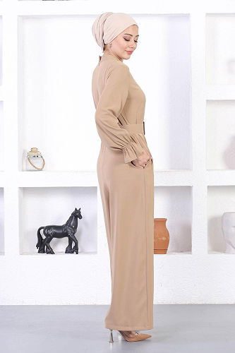 moda selvim Belted Hijab Jumpsuit MİH12244 Vision - Thumbnail