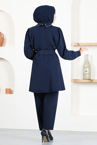 moda selvim Belted Hijab Suit MSL7050-M Laci - Thumbnail