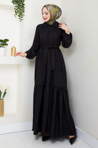 MRV H.B.S. - Belted Linen Dress HBS3025-M Black