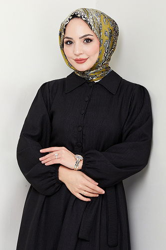 moda selvim الفستانHBS3025-M أسود - Thumbnail