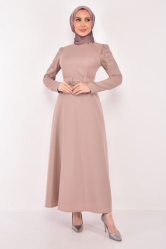 moda selvim Belted Pearl Dress ASM2614-M Vision - Thumbnail