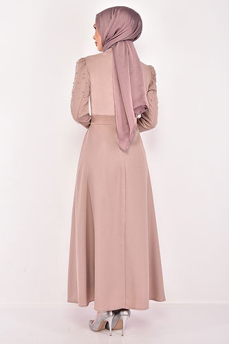 moda selvim Belted Pearl Dress ASM2614-M Vision - Thumbnail