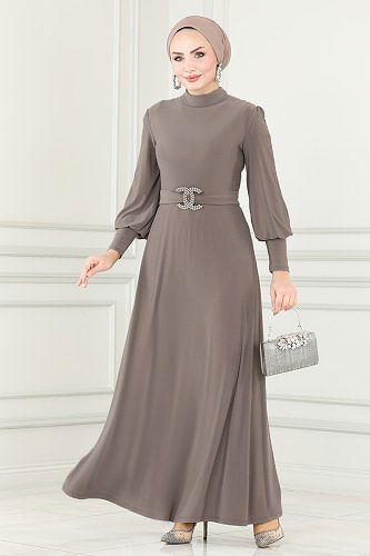 moda selvim الفستان بيج غامق ASM2575 - Thumbnail