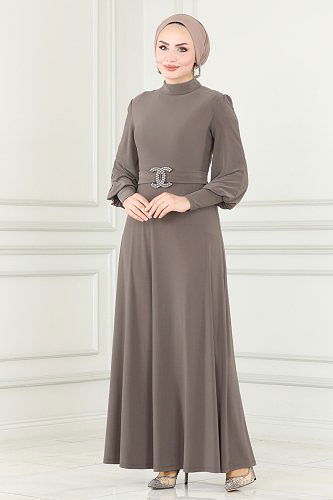 moda selvim الفستان بيج غامق ASM2575 - Thumbnail