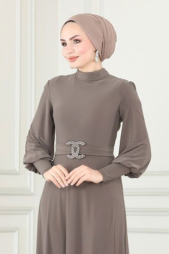moda selvim الفستان بيج غامق ASM2575 - Thumbnail